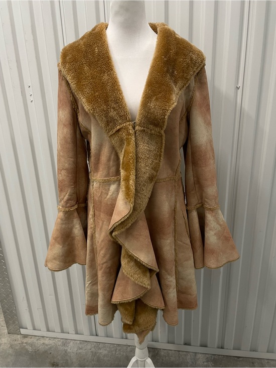 Newport News Jackets & Blazers - Newport News Camel Faux Suede Fur Lined Coat Flare Sleeve 8 Retro Penny Lane 70s